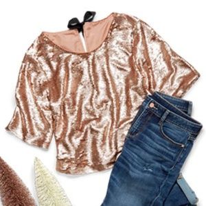 Peyton & Parker Sequin Tie Back Tee XL Rose